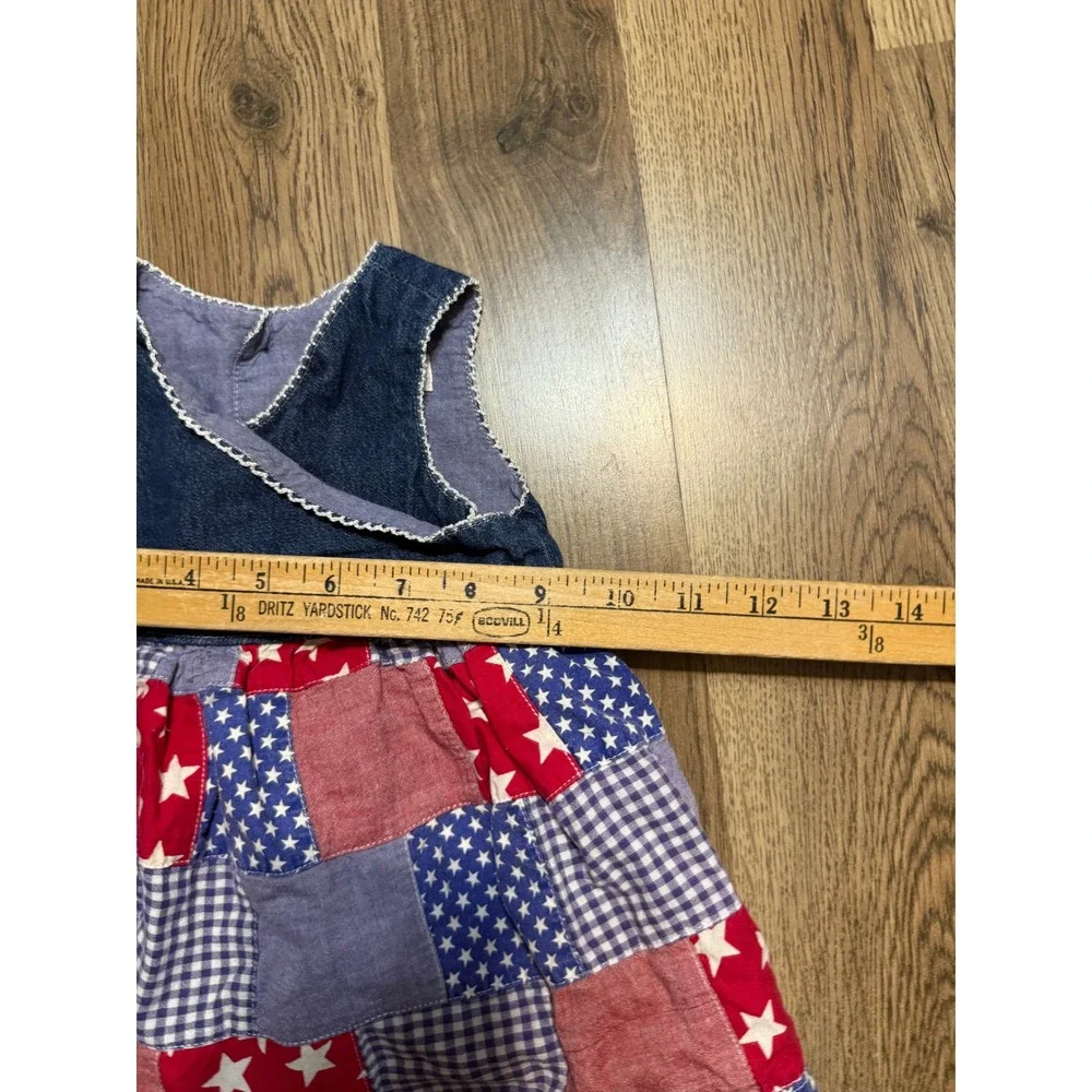 Unbranded Dress Girls Size 12M Blue Red White Patchwork Denim Stars Sleeveless